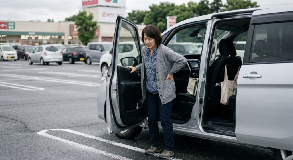 腰を押さえて悩む50代女性